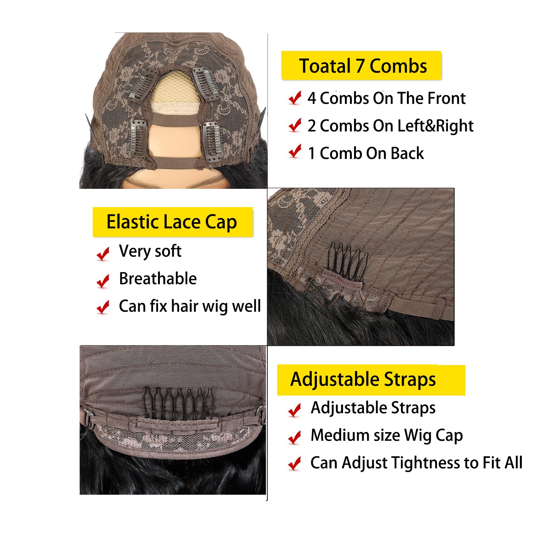  Beautkol U Part wig cap construction offers breathable, comfortable fit