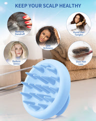 Beautlohas blue silicone massager gently stimulates scalp to potentially boost circulation.