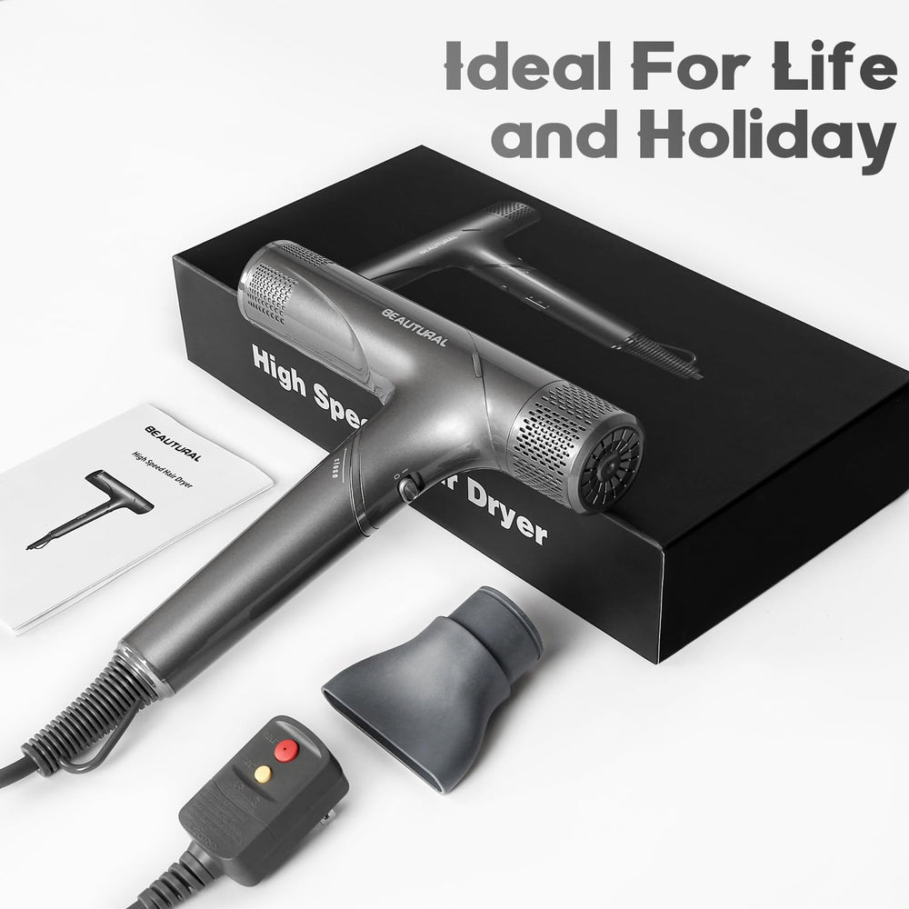 BEAUTURAL hair dryer shows three temperatures and three speeds for customized styling.