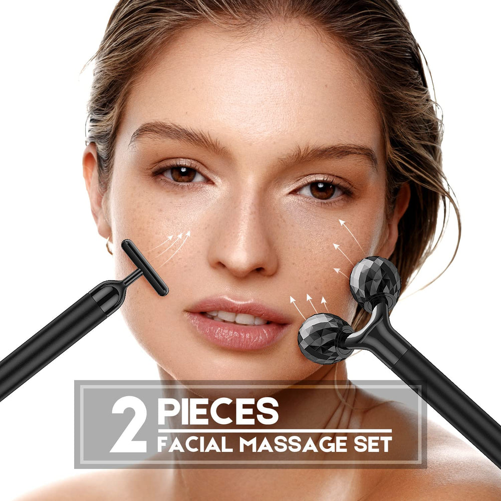 Beauty Bar 3D roller facial massager highlighting diamond-cut design for precise facial kneading