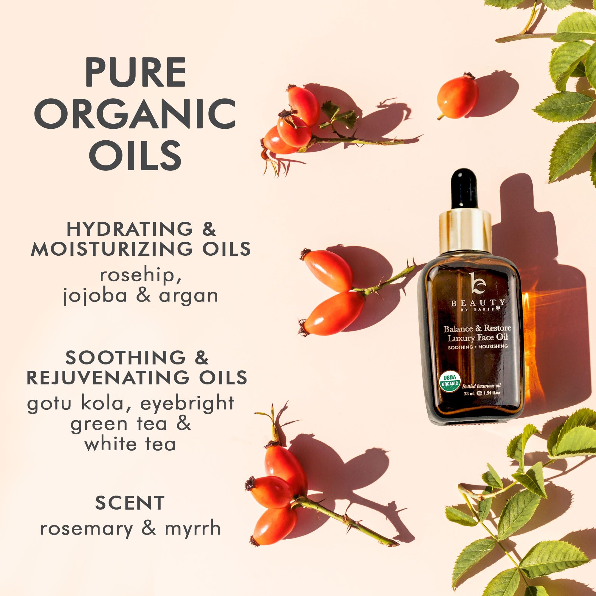 Beauty by Earth argan oil bottle suggesting anti-aging nourishment.
