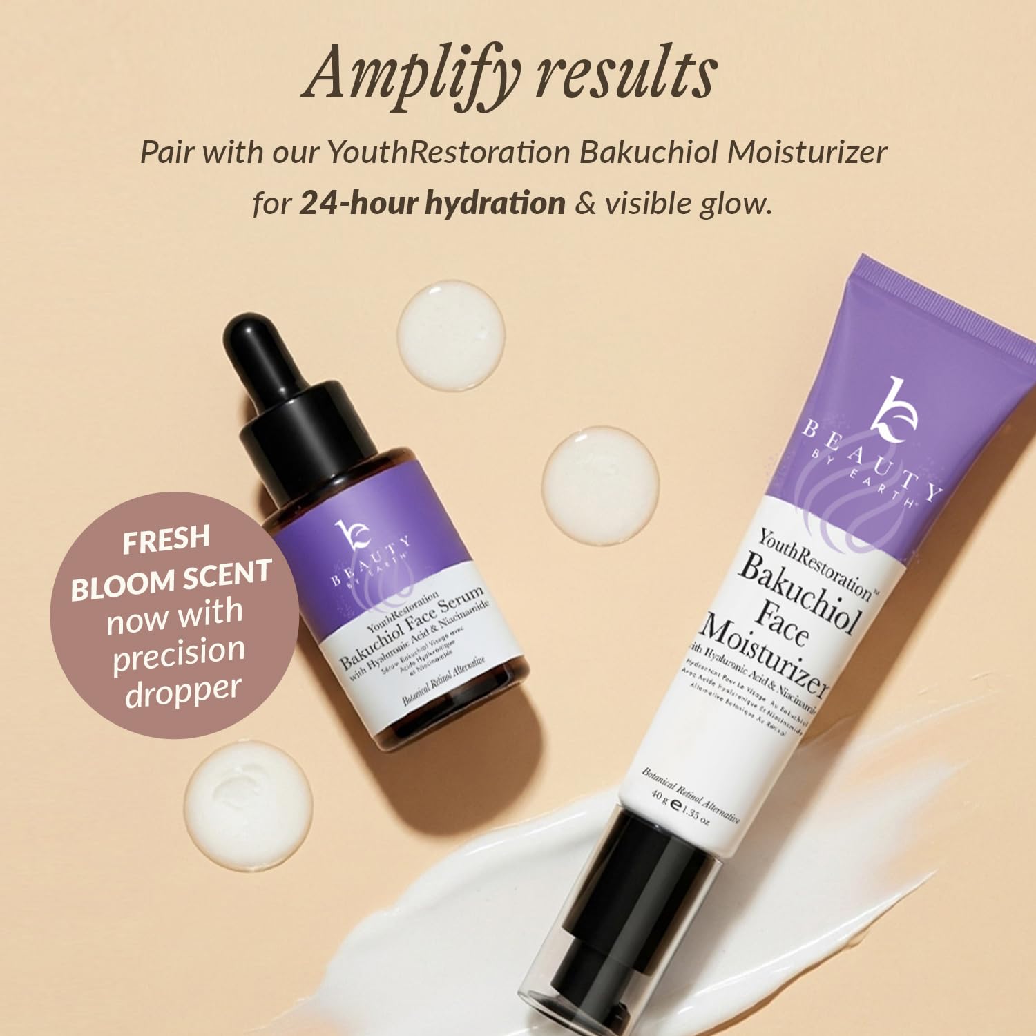 Beauty by Earth serum on vanity setup for nighttime skincare ritual