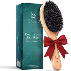 Beauty by Earth boar bristle brush closeup illustrates gentle detangling for delicate hair