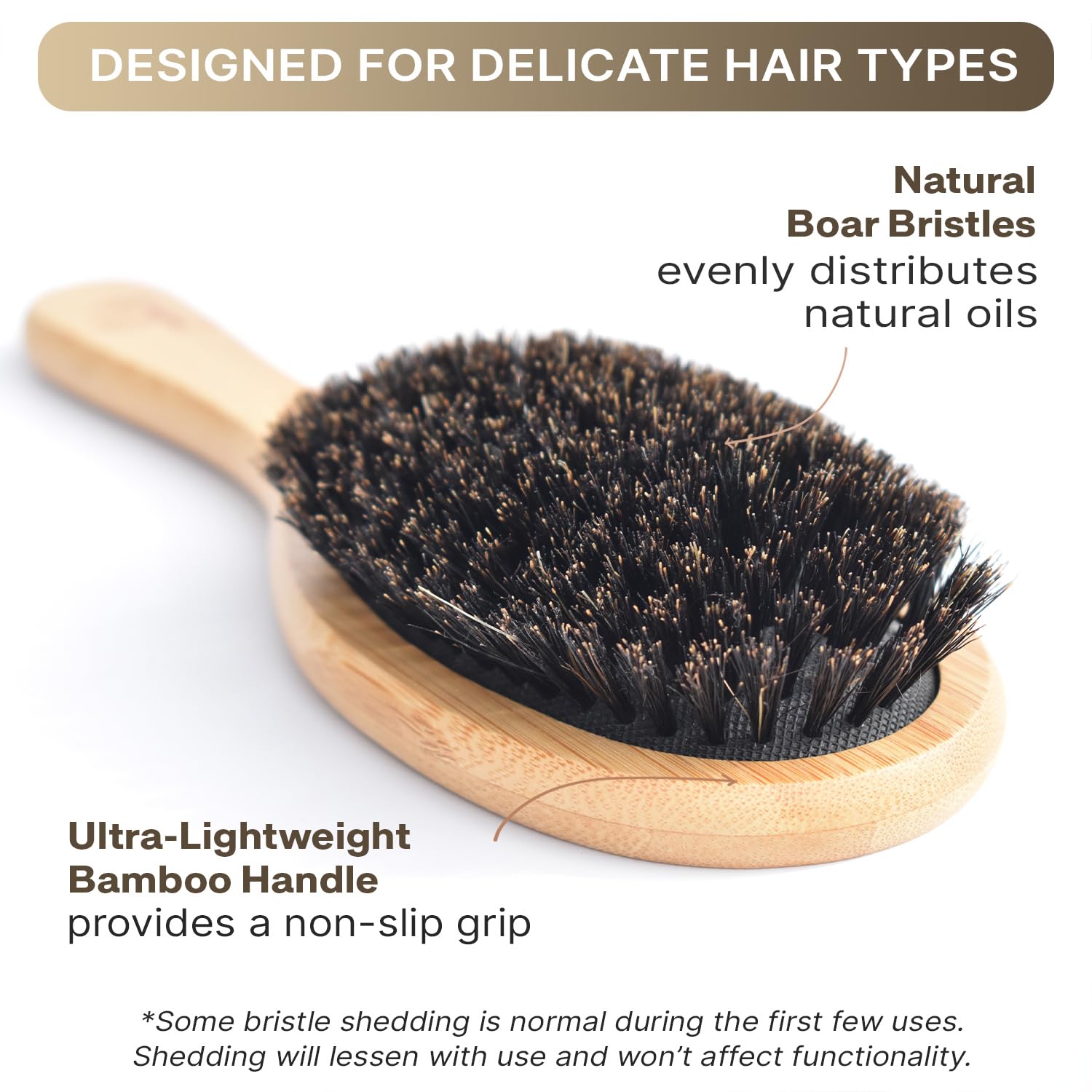 Beauty by Earth brush distributing natural oils from roots to ends for balanced shine