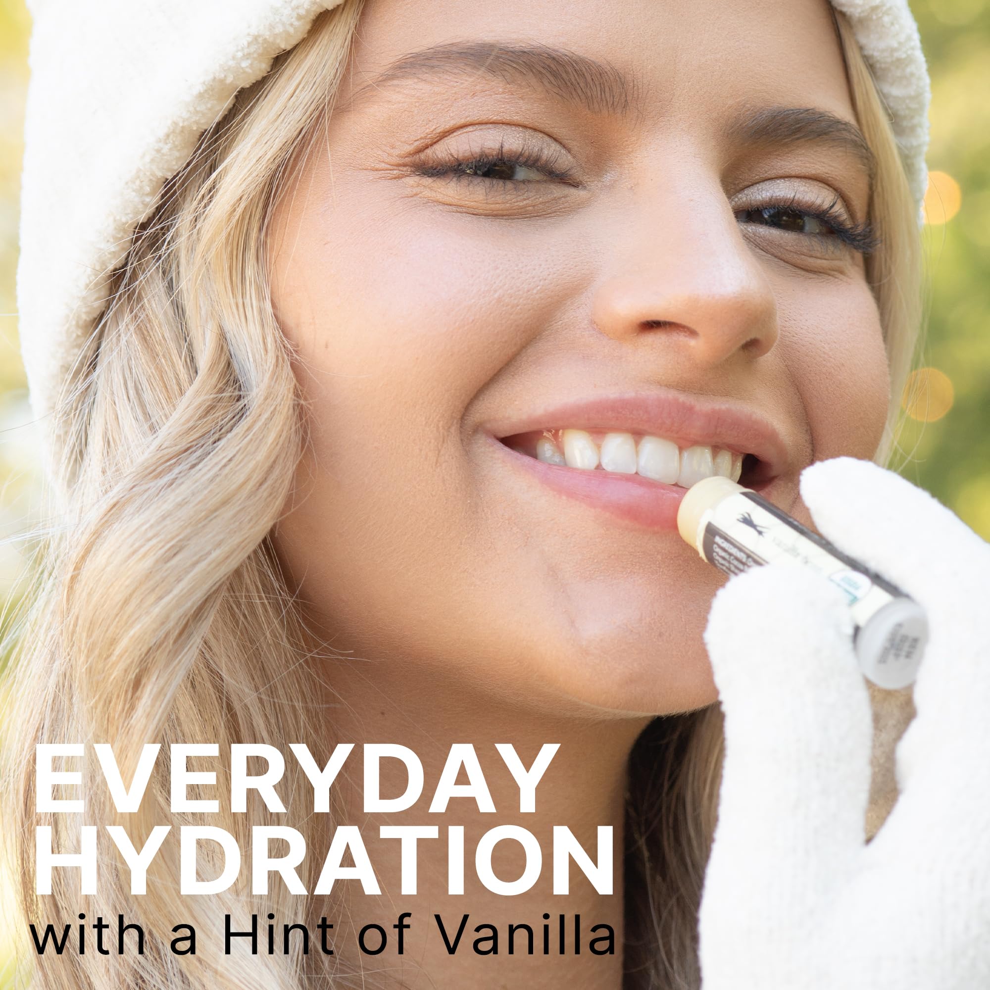 Beauty by Earth cocoa butter barrier on lips in protective close-up.