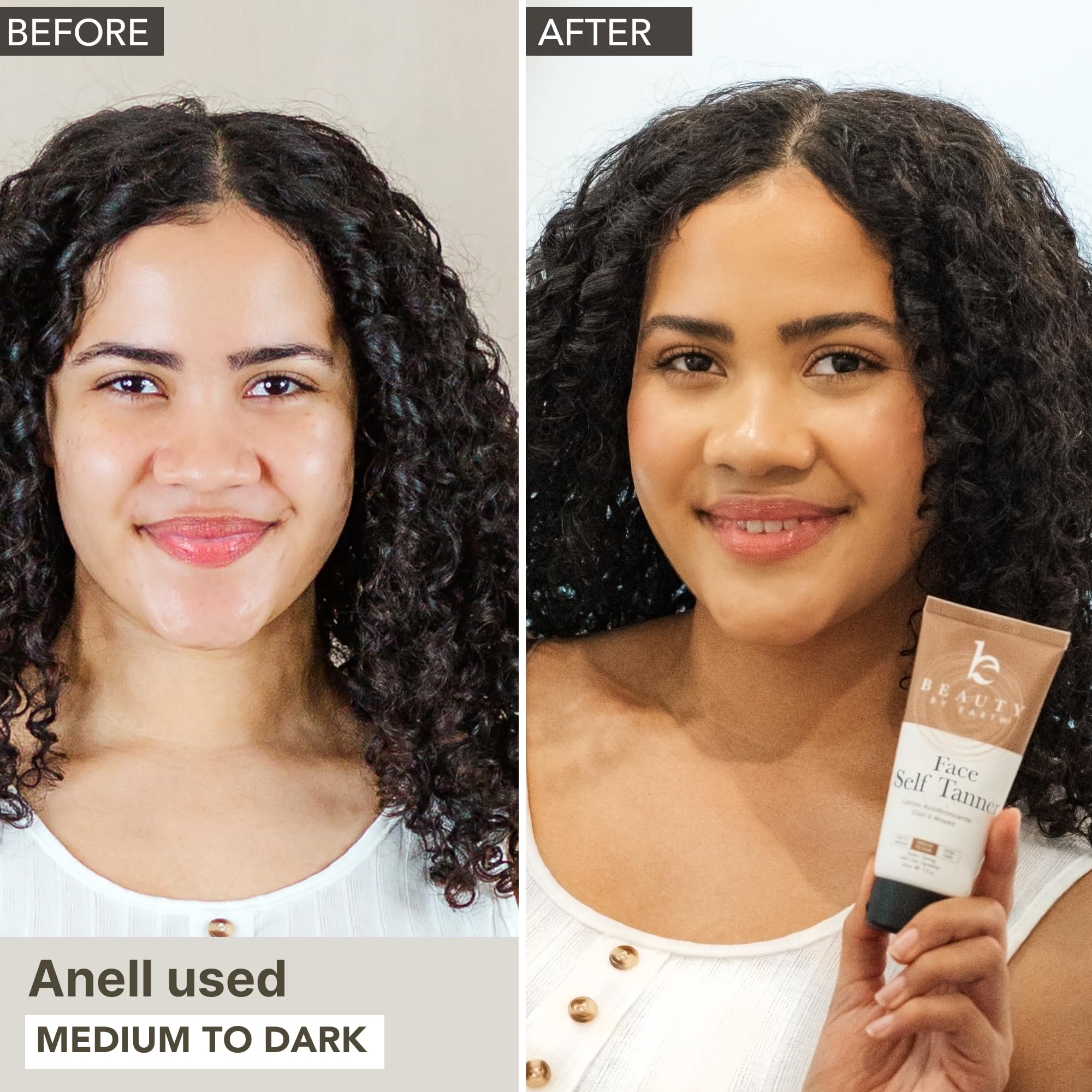 Beauty by Earth Face Tanner application swatch demonstrates smooth blending for an even tone.