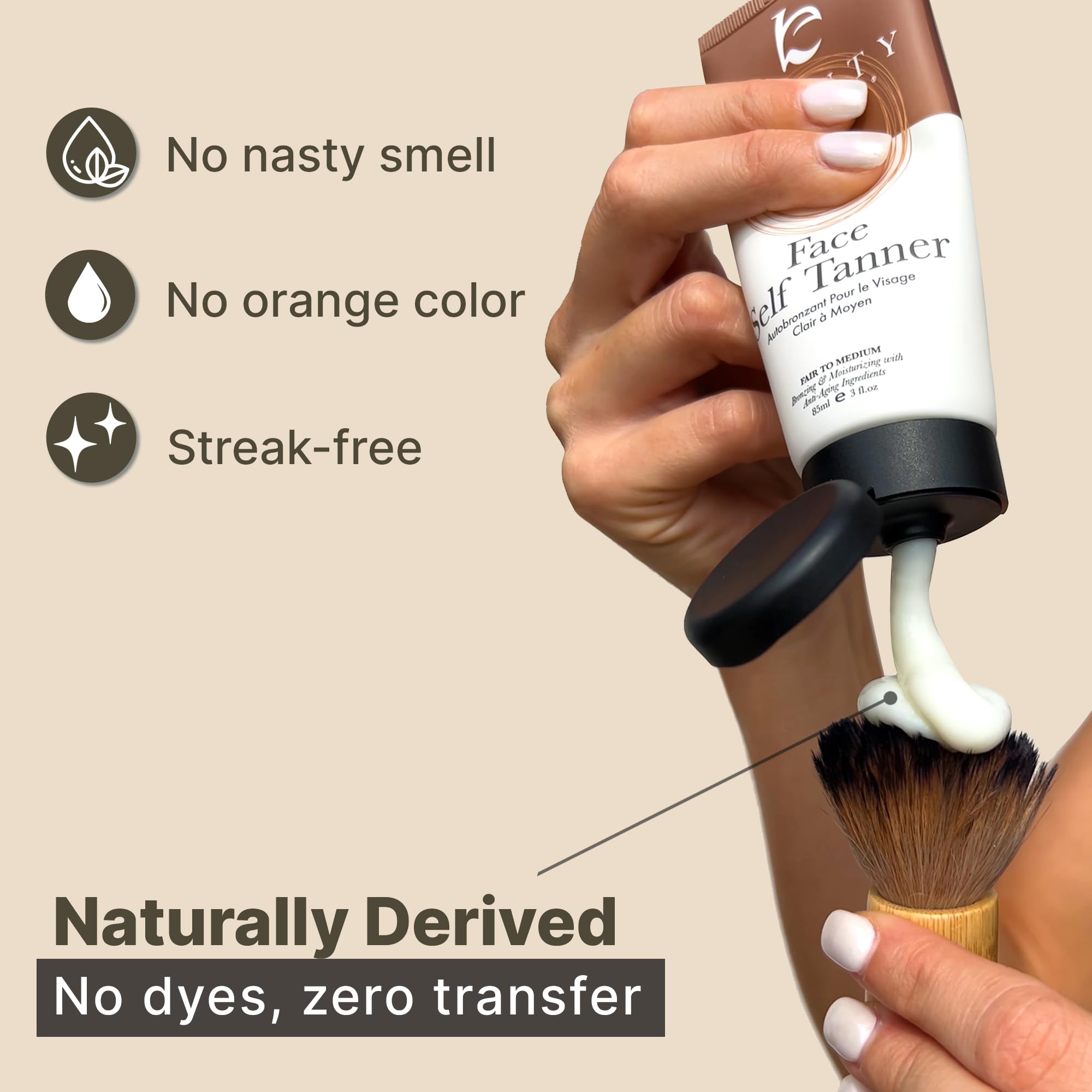 Beauty by Earth face tanner hands applying for a streak-free finish.