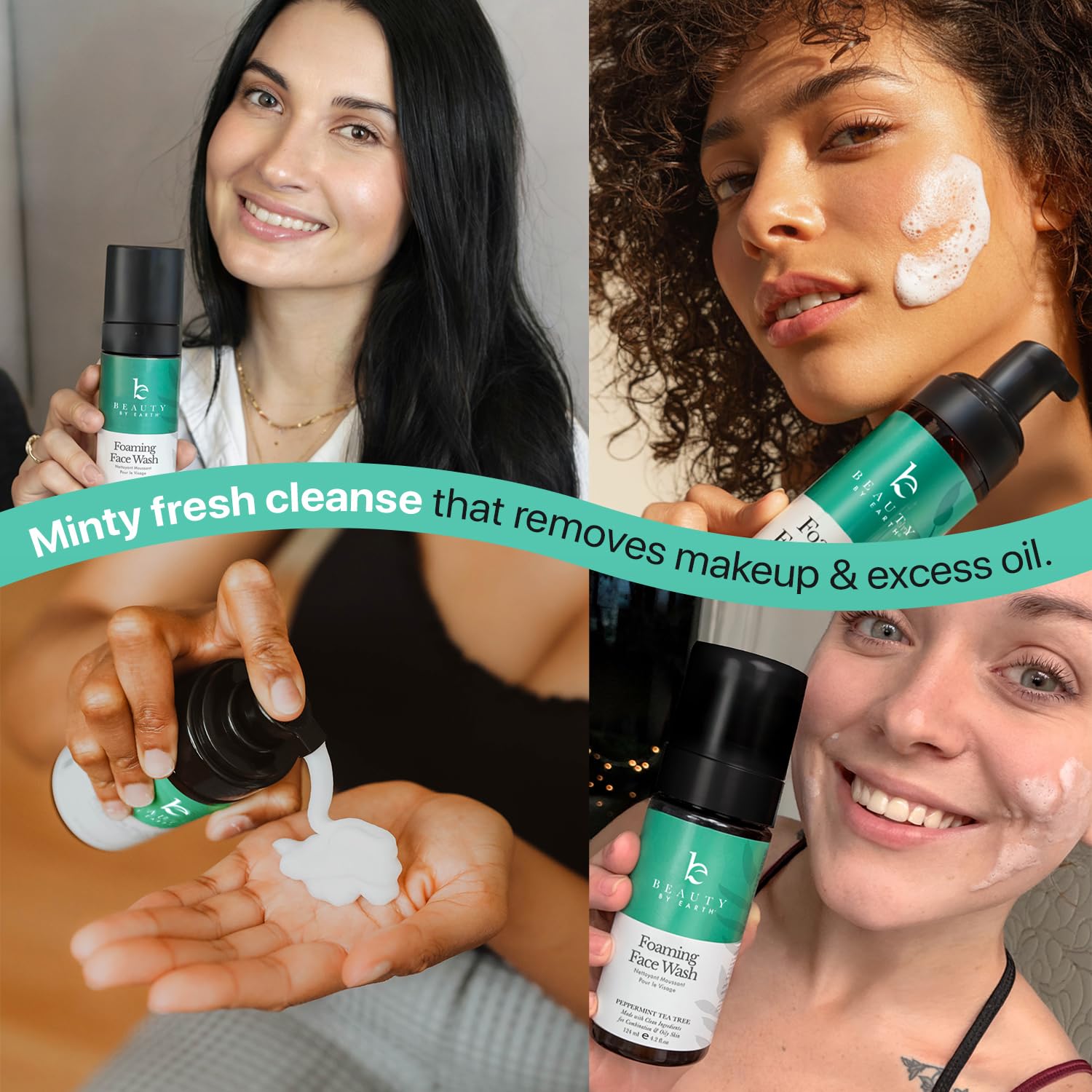 Beauty by Earth foaming face wash bottle-closed highlights USA-made, natural skincare.
