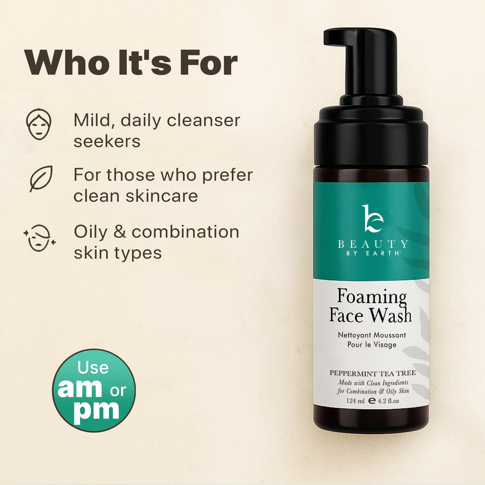 Beauty by Earth foaming face wash ingredients-natural emphasizes organic botanicals in action.