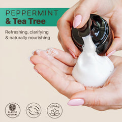Beauty by Earth foaming face wash lather demonstrates gentle foam for sensitive skin.