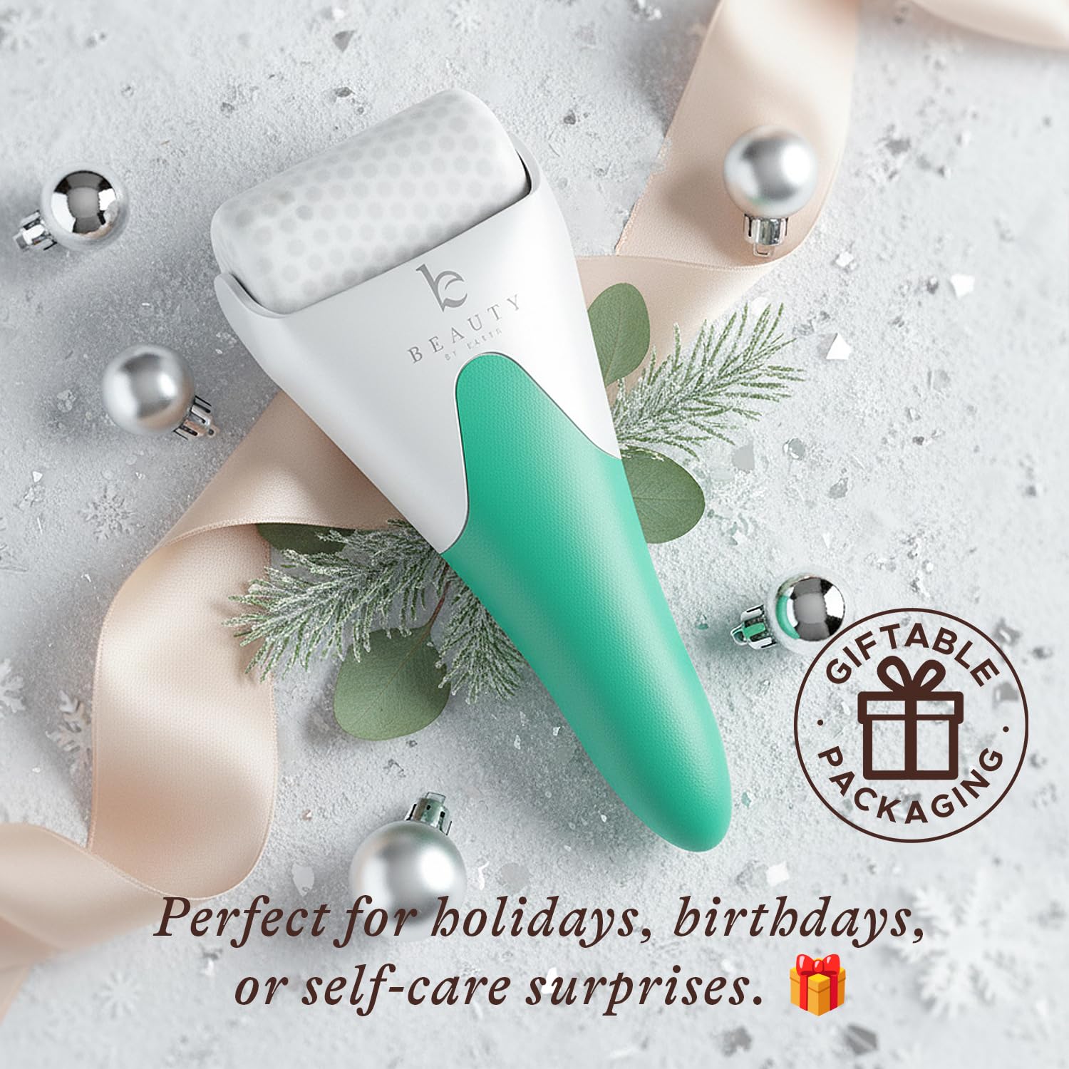 Beauty by Earth Ice Roller paired with jade gua sha for spa-like routine.
