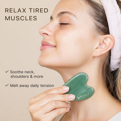 Beauty by Earth gua sha being used on back, shoulders, and neck to ease tension.