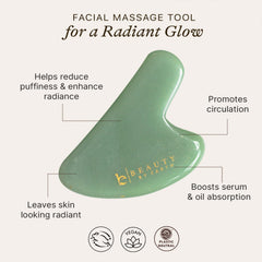 Beauty by Earth jade gua sha shown with oil for smooth, comfortable skin massage.