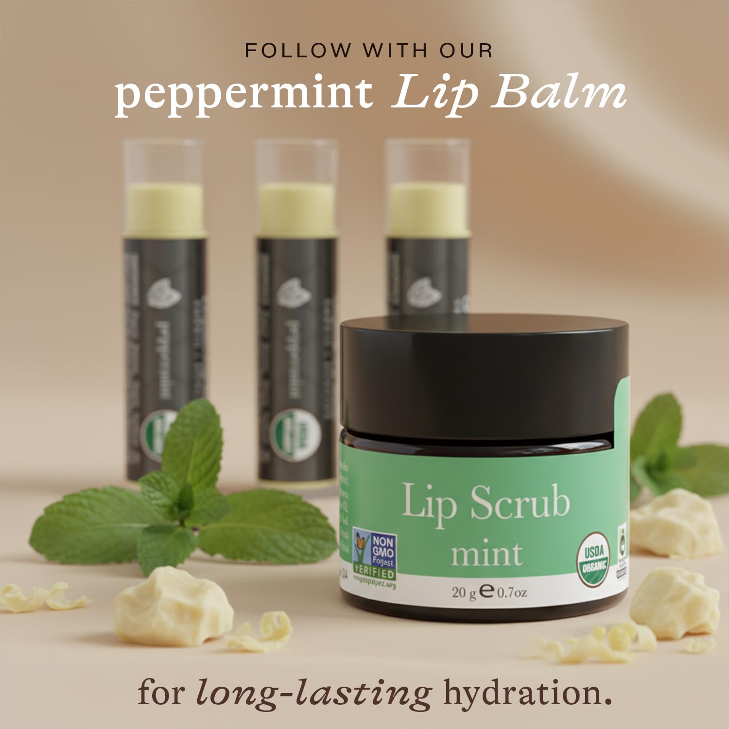 Beauty by Earth lip scrub mint texture reveals non-abrasive, sugar-based exfoliation.