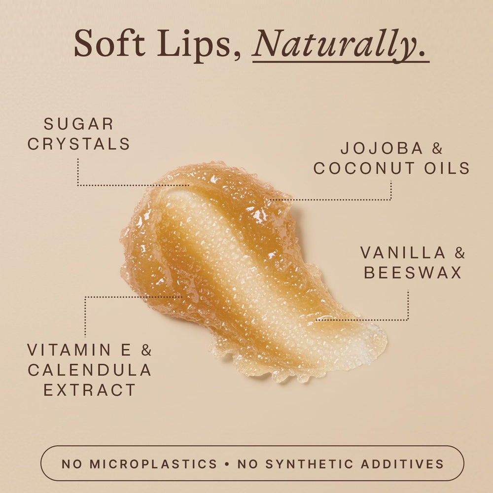 Beauty by Earth vanilla lip scrub hydration closeup showcases moisture-boosting oils.