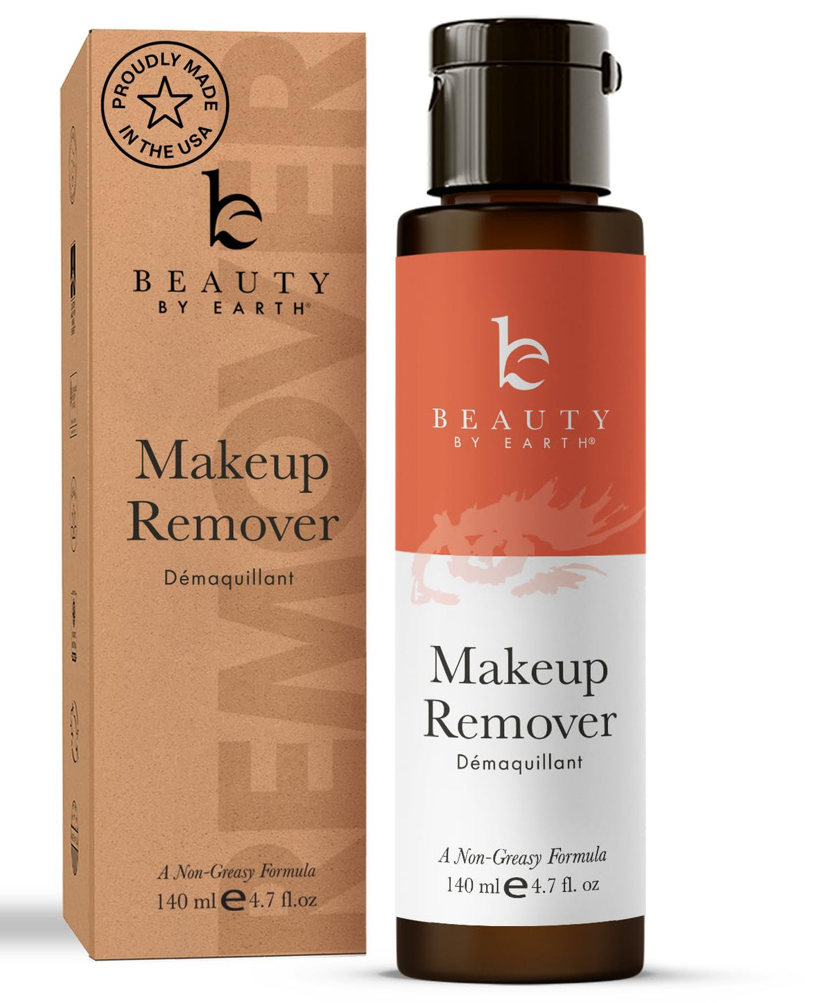 Beauty by Earth makeup remover bottle shows gentle cleansing for all skin types