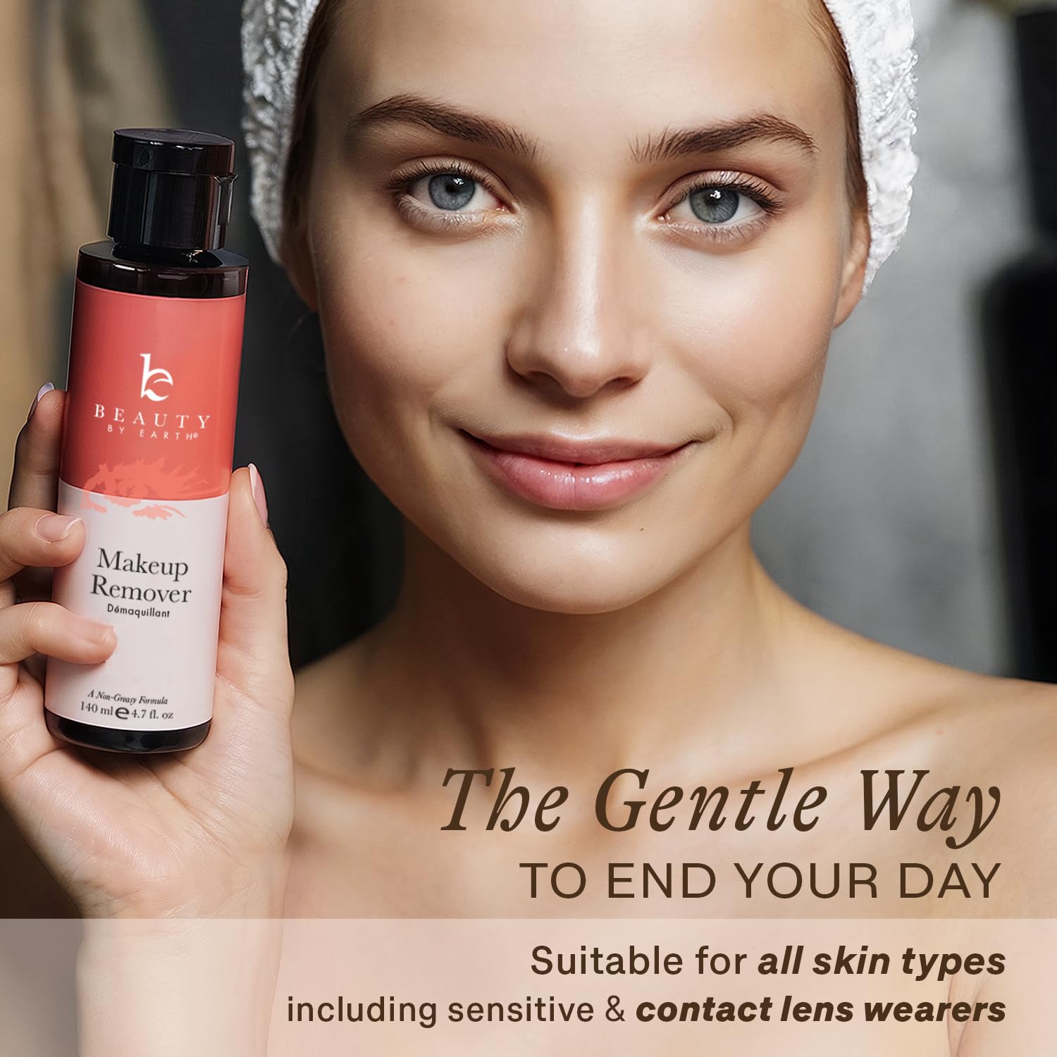 Beauty by Earth makeup remover texture close-up shows light, non-greasy feel