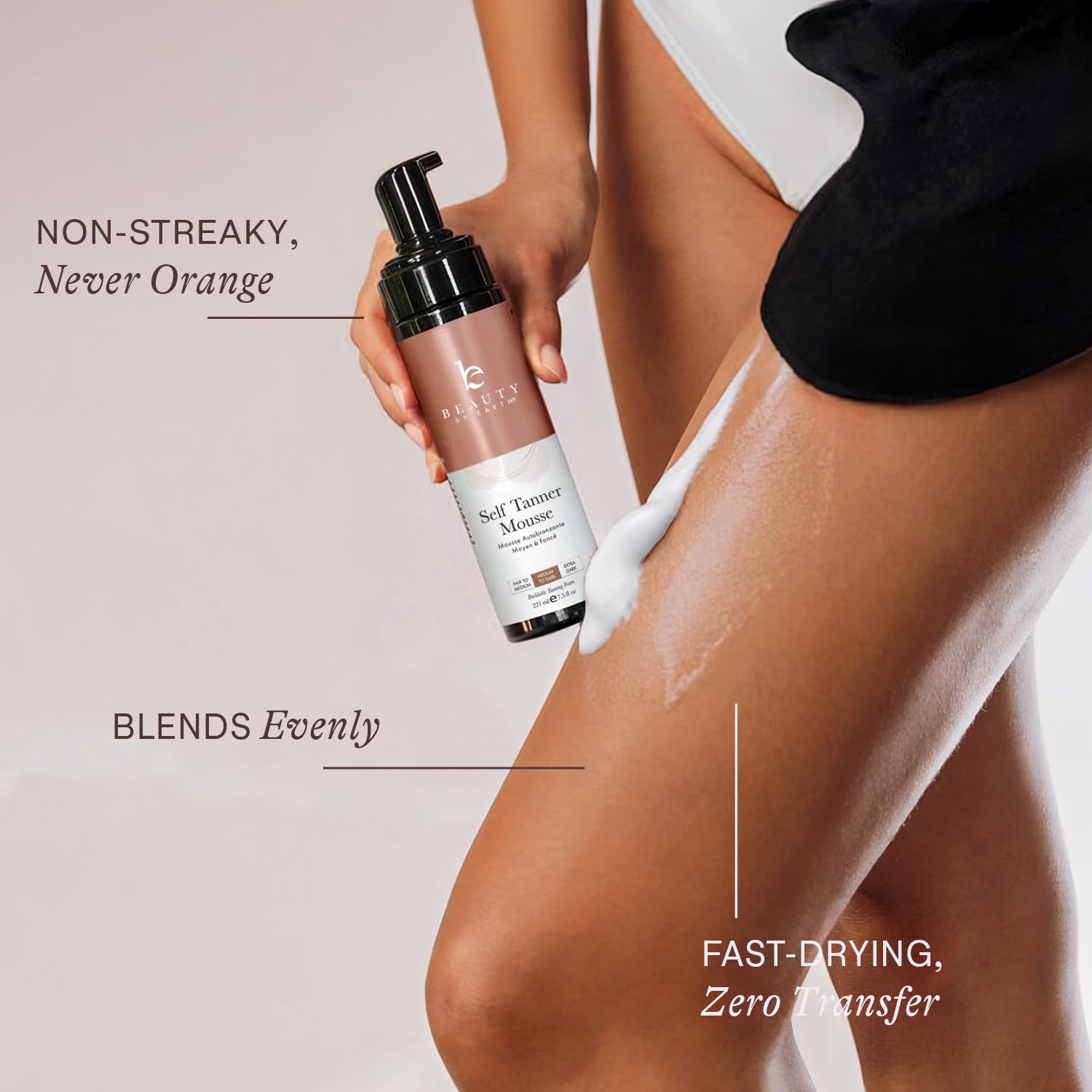 Beauty by Earth natural bronze foam delivering quick, sun-kissed color.