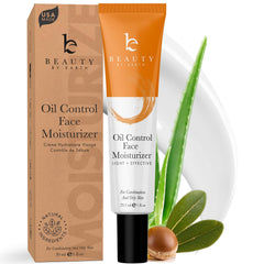 Beauty by Earth oil-control moisturizer packaging, travel-friendly container for on-the-go hydration.