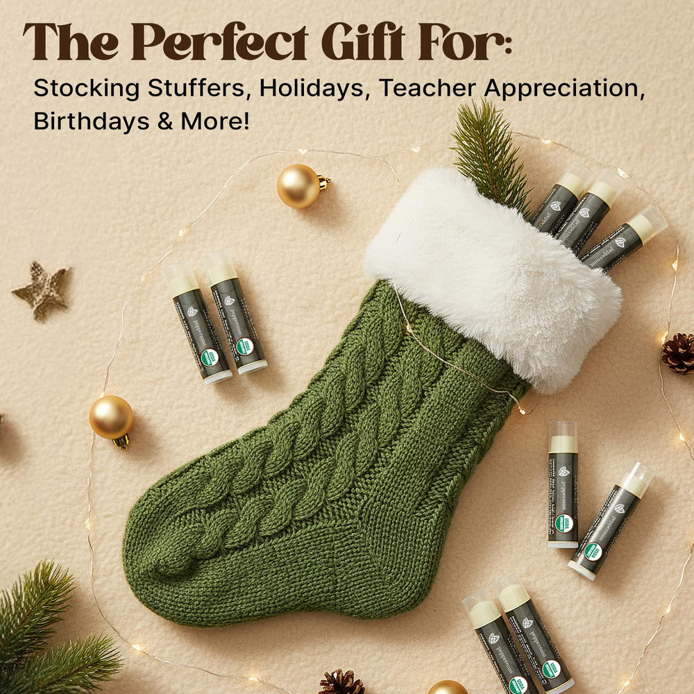 Beauty by Earth peppermint lip balm compact tube with twist cap ready for on-the-go.
