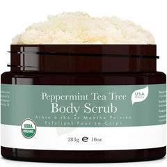 Beauty by Earth peppermint tea tree scrub jar with sugar granules for silky skin
