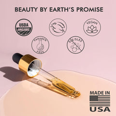 Beauty by Earth rosehip oil bottle highlighting antioxidant-rich formula.