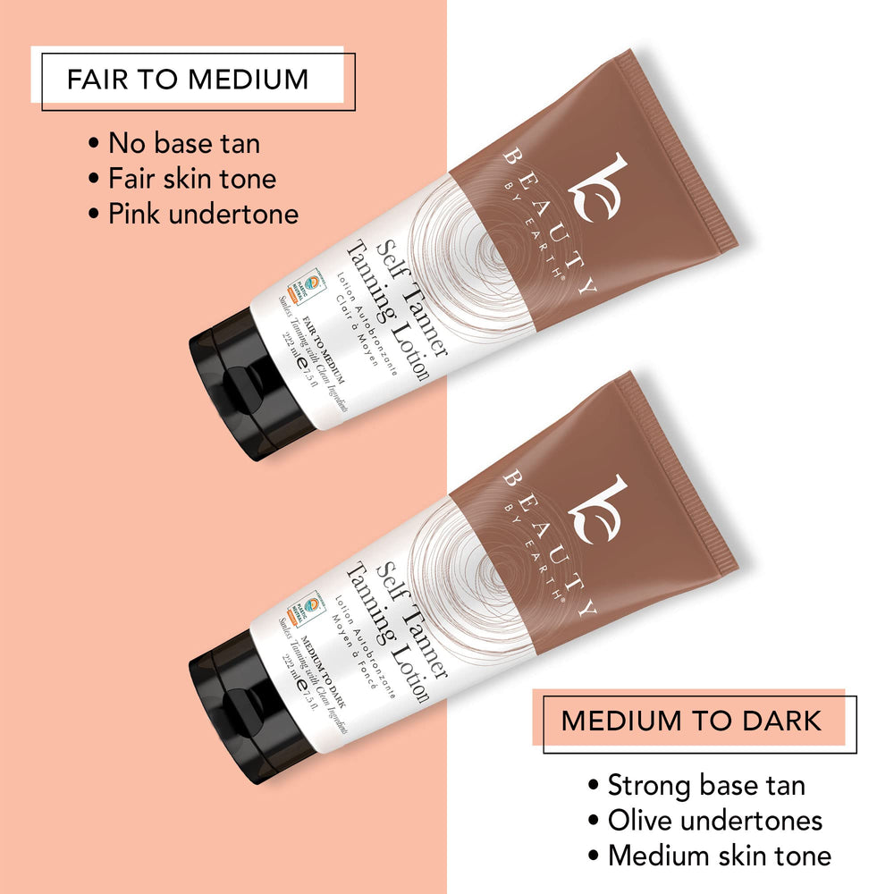 Beauty by Earth self-tanner bottle-packaging emphasizes USA-made formula.