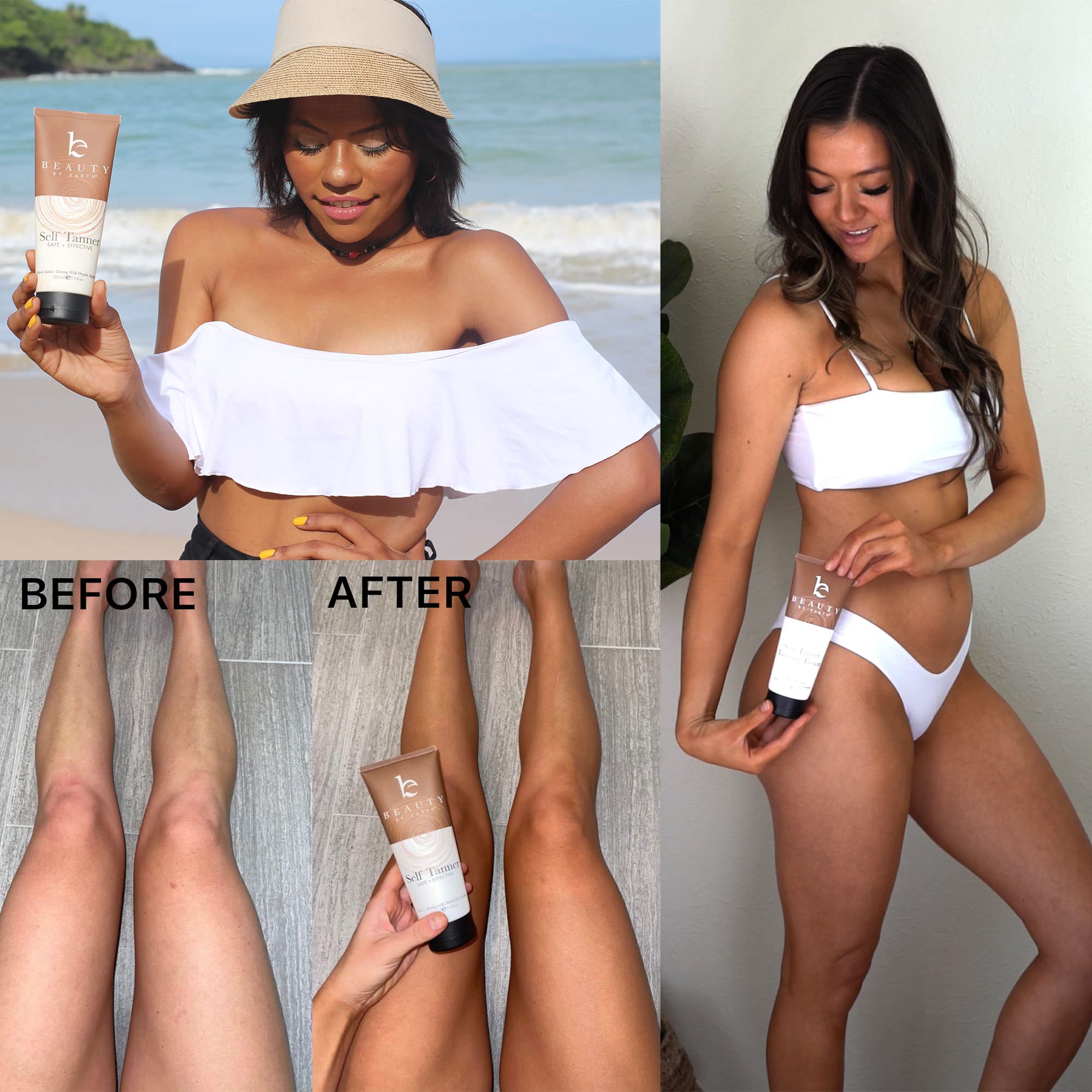 Beauty by Earth buildable color chart demonstrates tan options for fair to medium skin.