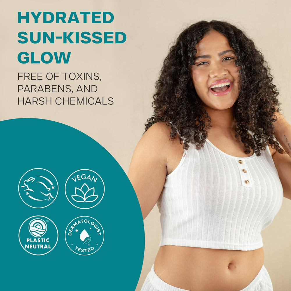 Beauty by Earth self-tanner foam dries fast, reducing transfer.