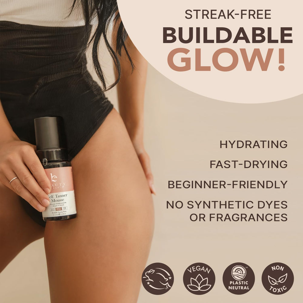 Beauty by Earth mousse dye-free formula delivers safe, streak-free tanning.