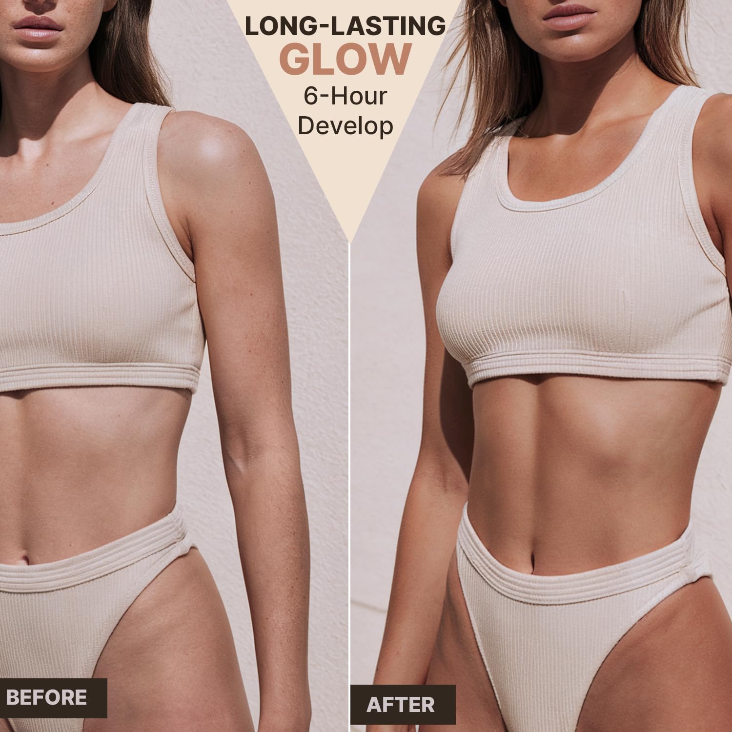 Beauty by Earth self-tanner mousse foam texture shows quick-drying formula.