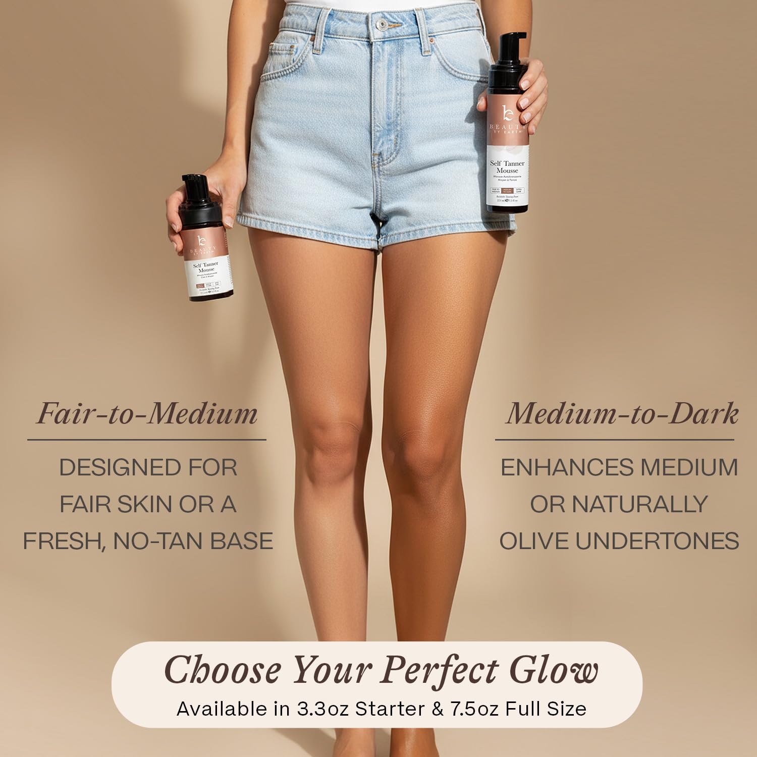 Beauty by Earth Self Tanner Mousse Kit, tono natural para piel clara a media