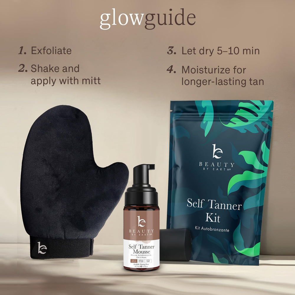Beauty by Earth Self Tanner Mousse Kit, uso diario para un bronceado sutil