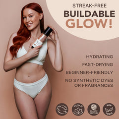 Beauty by Earth self-tanner mousse on skin shows even tone and natural color without orange hues.