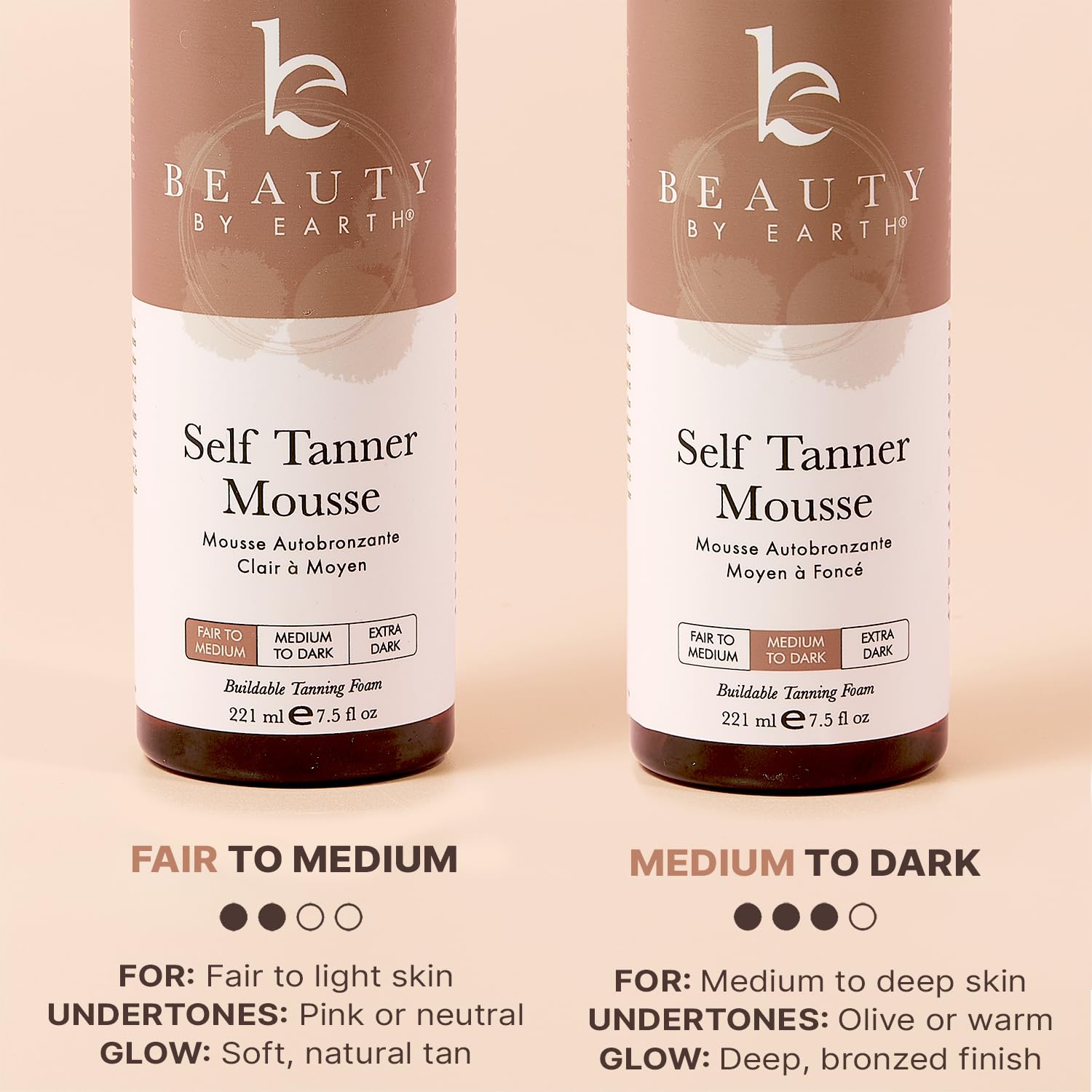 Beauty by Earth self-tanner mousse USA-made packaging and eco-friendly design.