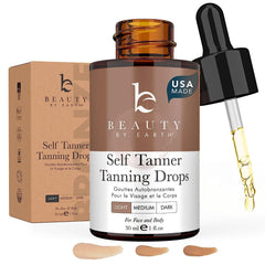 Beauty by Earth self tanning drops face bottle closeup highlights natural color for a sun-kissed glow