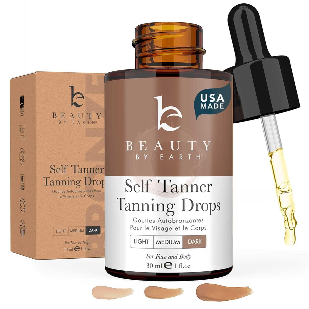 Beauty by Earth Self Tanning Drops face bottle for easy sunless application.