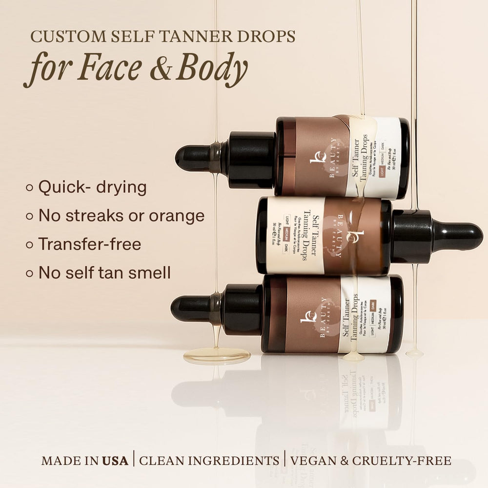 Beauty by Earth self tanning drops odor-free application minimizes traditional self-tanner scent