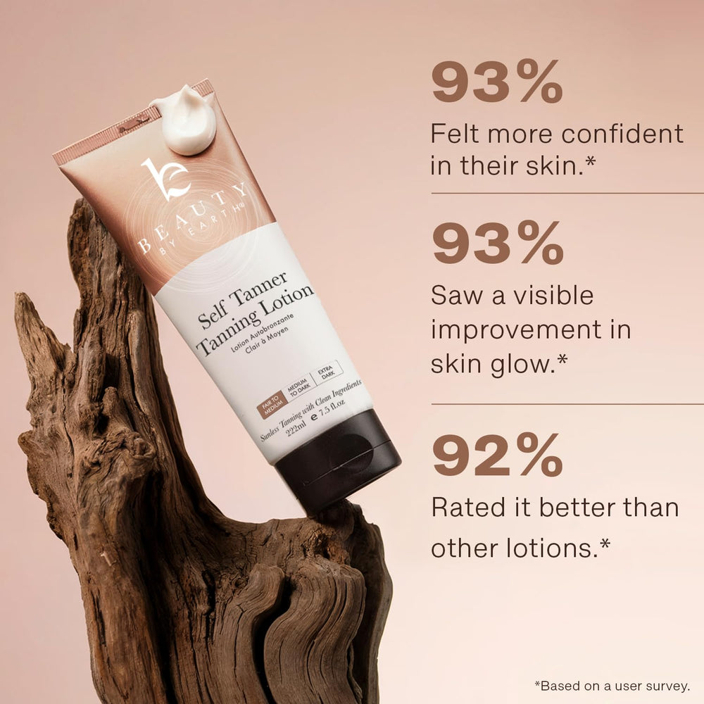 Beauty by Earth self tanner provides long-lasting natural glow.