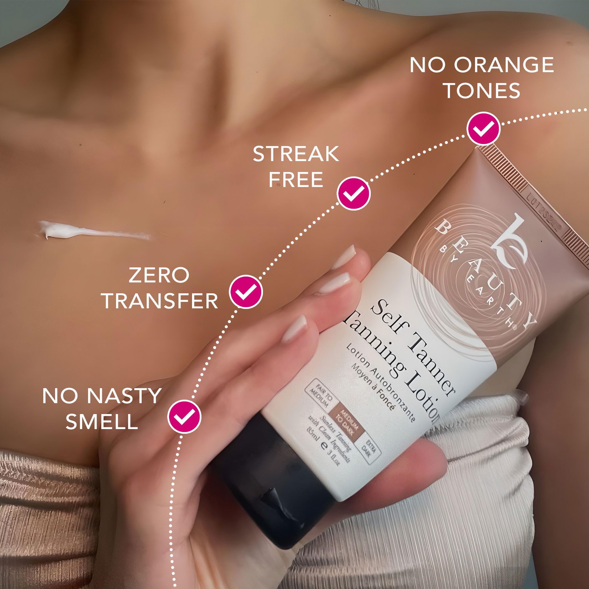 Beauty by Earth tanning lotion demonstrates quick natural bronze color in hours