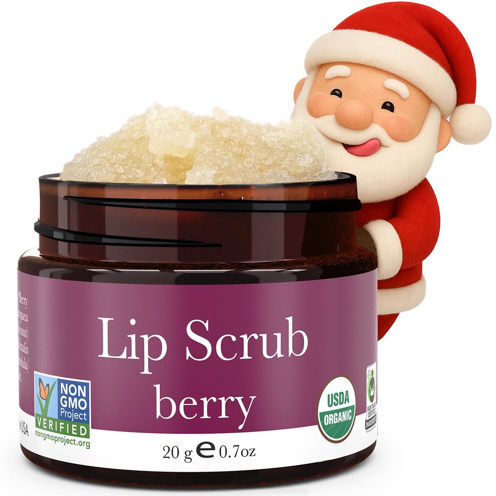 Beauty by Earth USDA Organic Lip Scrub Berry jar showing rich texture for smoother lips.
