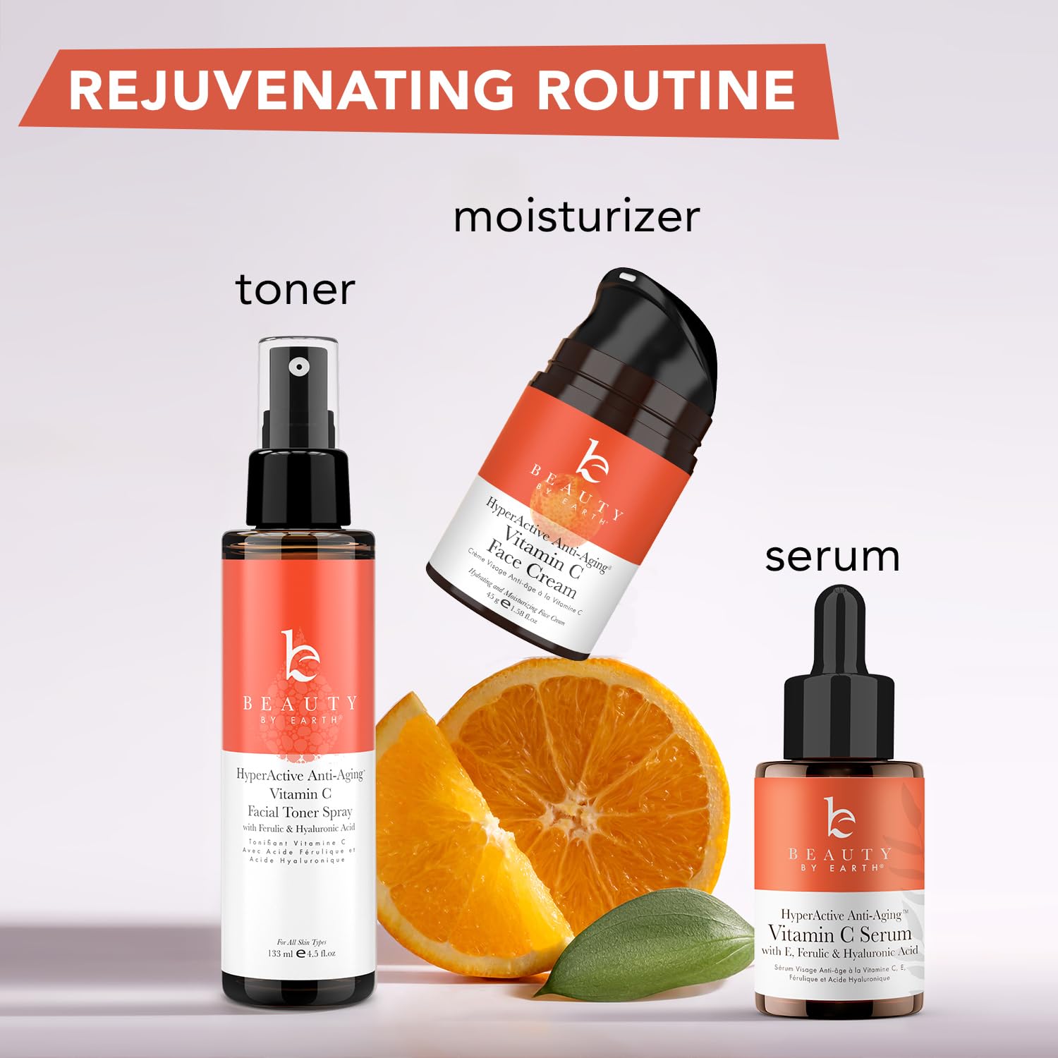 Beauty by Earth Vitamin C Face Cream night routine shown with jar and towel.