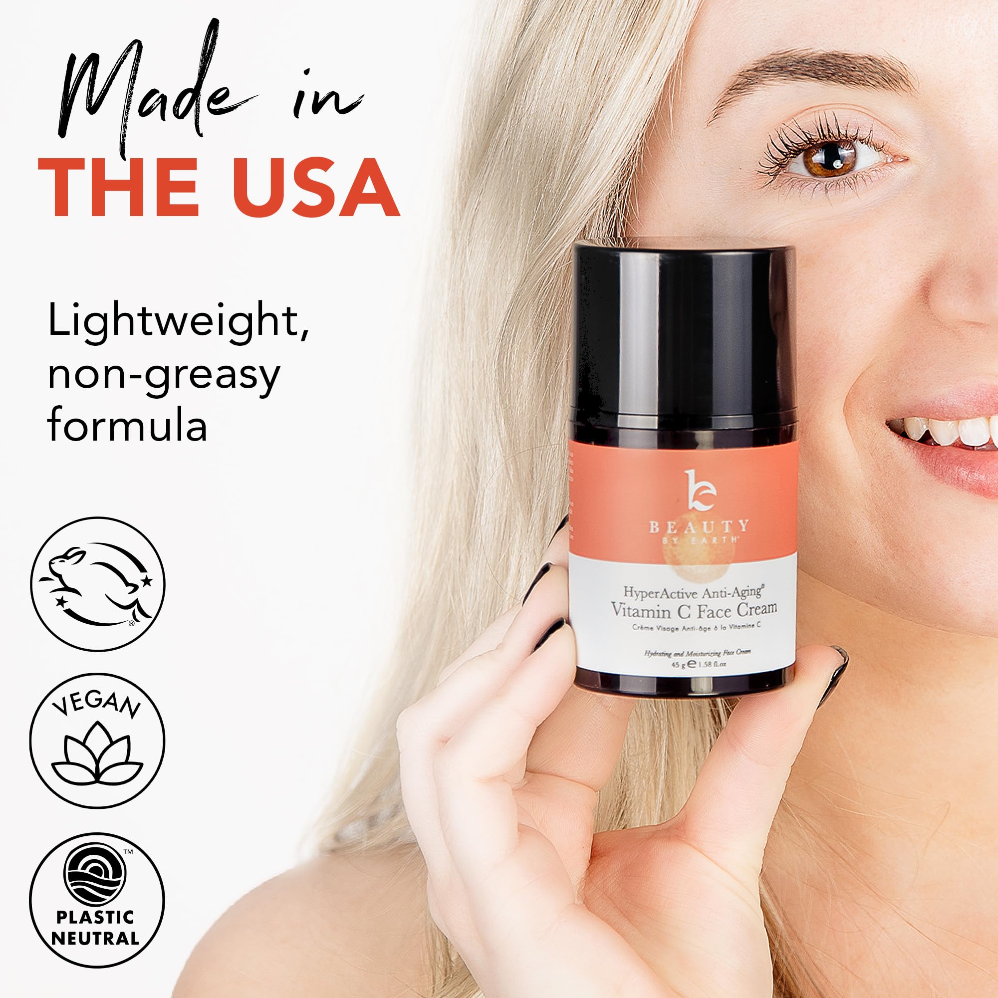 Beauty by Earth Vitamin C Face Cream texture swatch shows creamy, non-greasy finish.