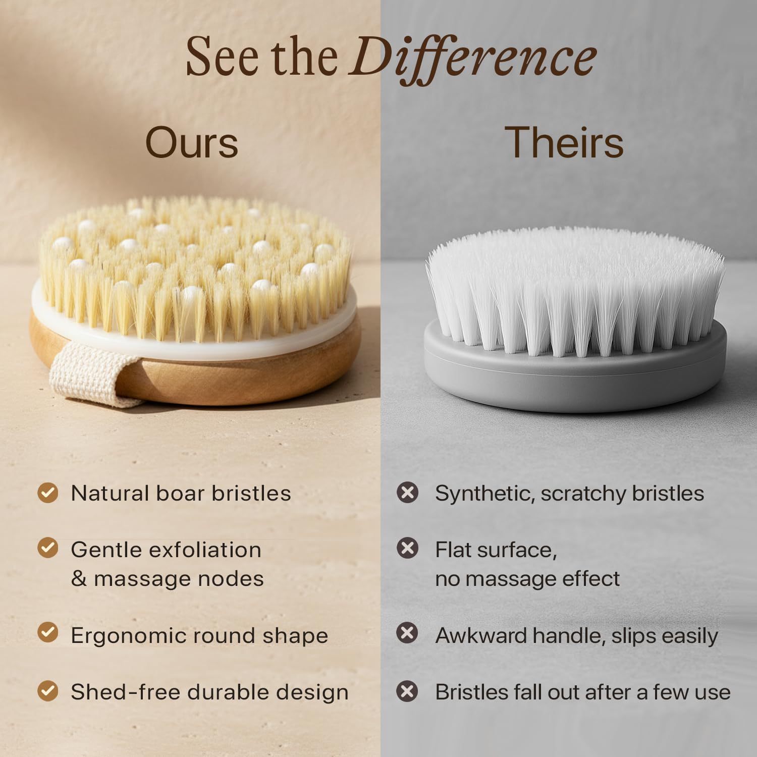 Beauty by Earth wet-dry brush with massage nodes for targeted muscle relief