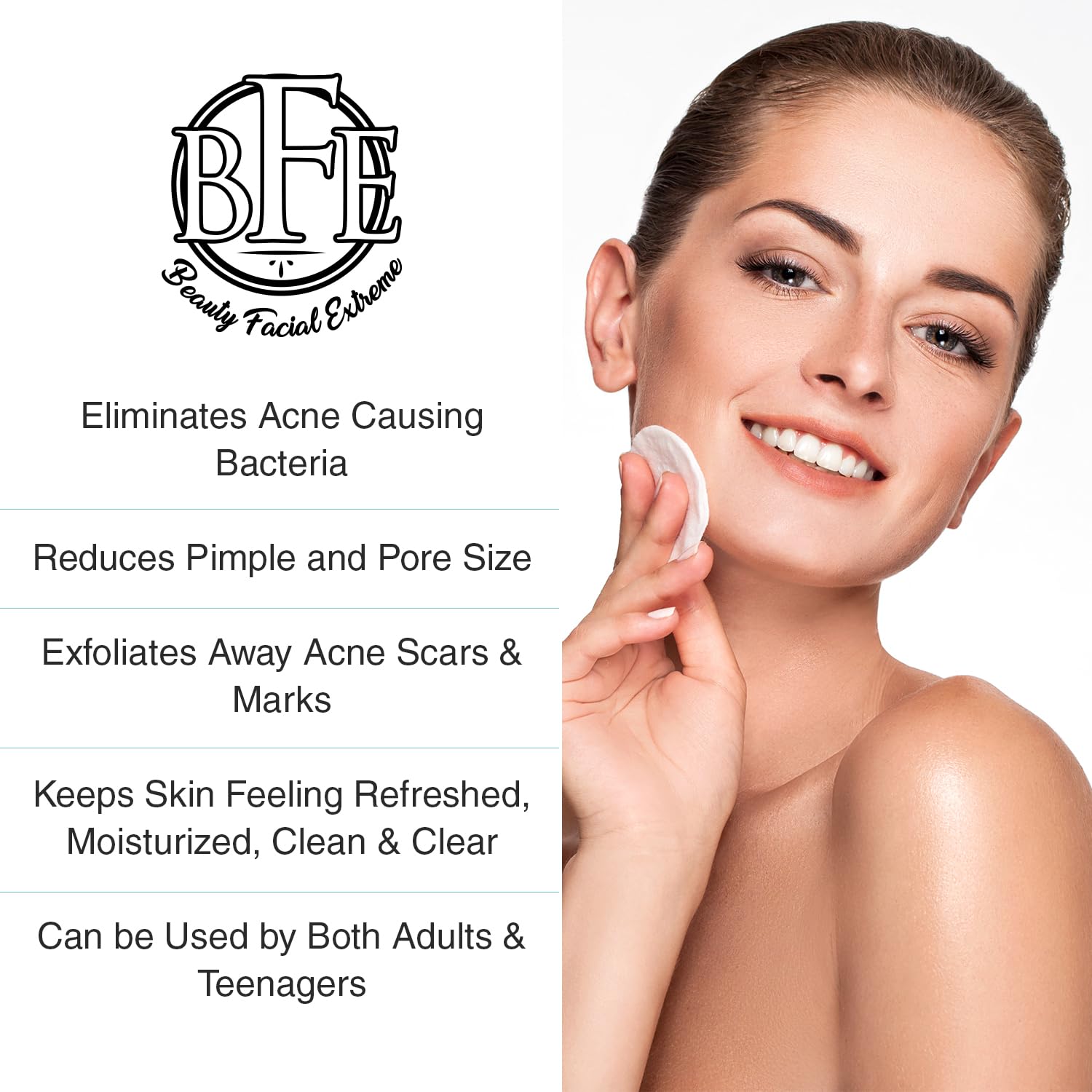 Beauty Facial Extreme acne pads packaging front highlighting clinical-grade formula.