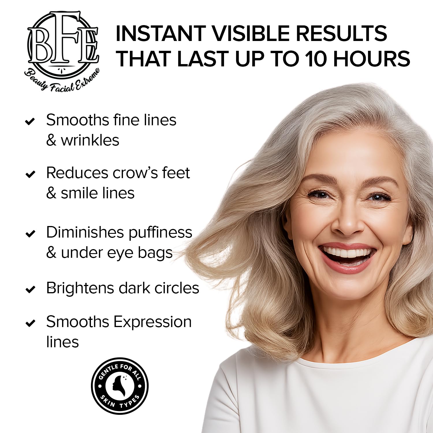 Beauty Facial Extreme eye-tightener-cream dispensing action image highlights quick tightening around the eye area.