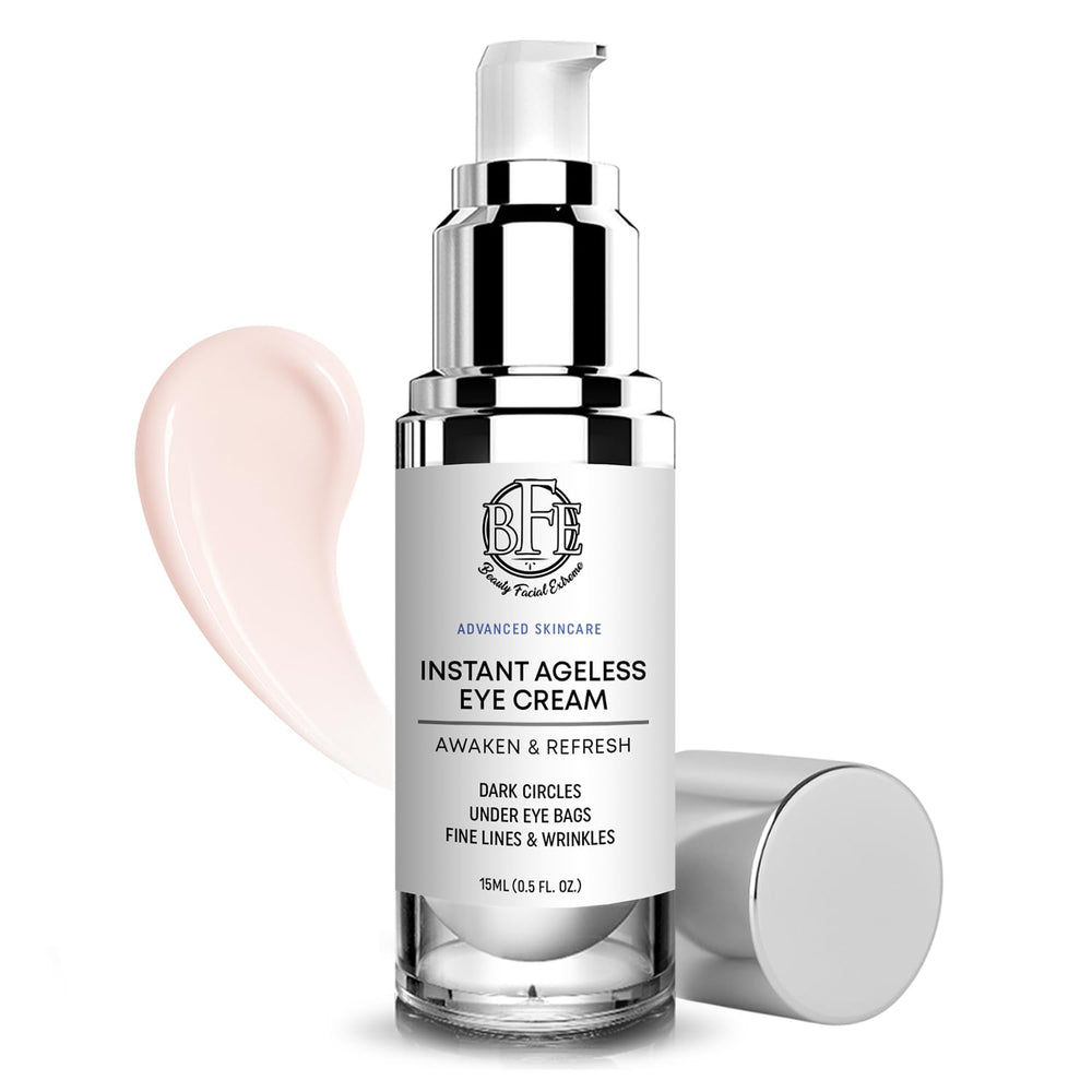Beauty Facial Extreme instant eye-tightener-cream jar closeup demonstrates fast puffiness reduction.