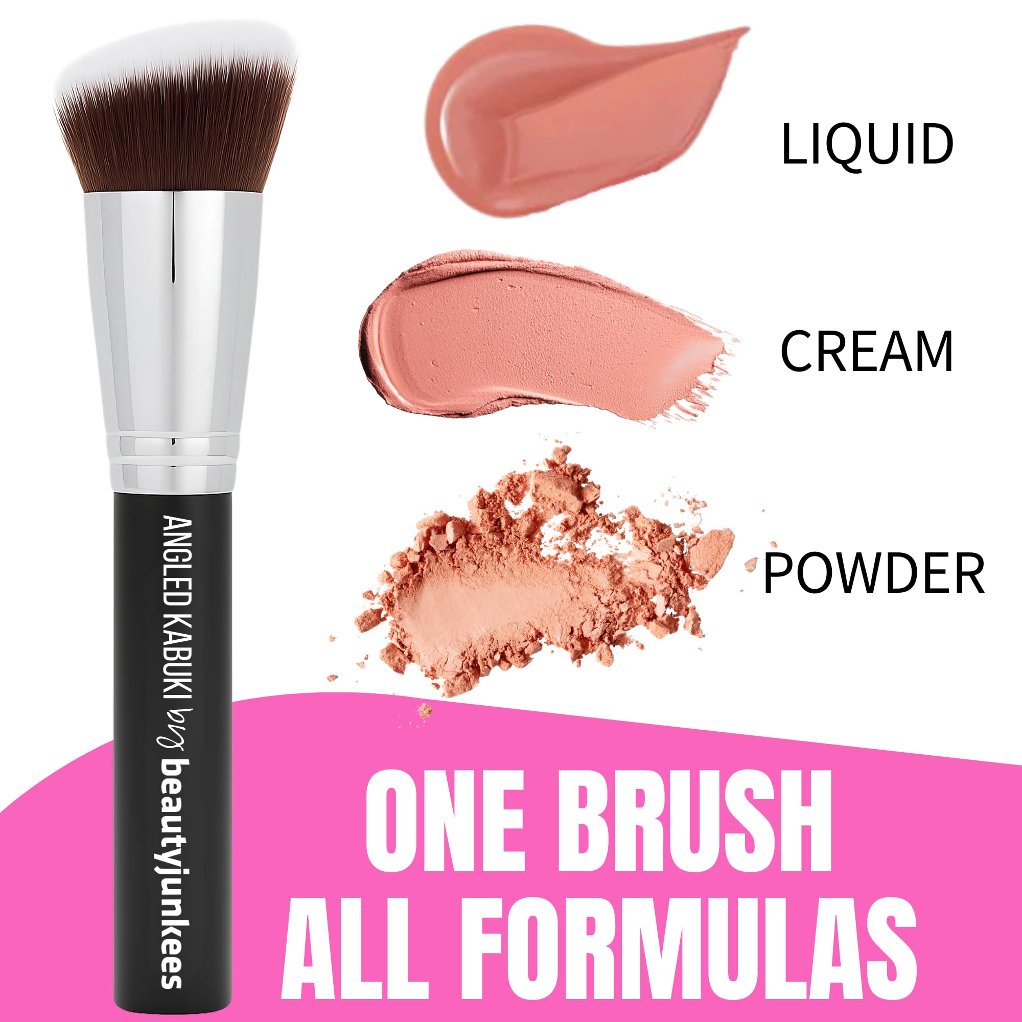 Beauty Junkees angled blush brush bristles closeup—dense, no shedding for even product pickup