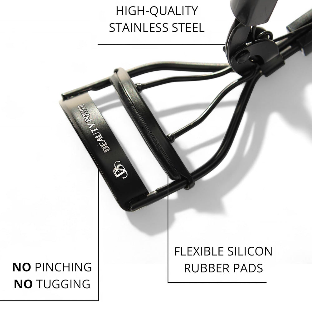Beauty Power eyelash curler sideview shows ergonomic grip for comfortable use.
