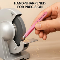 Beauty Power slant-tip precision tweezers demonstrated for precise eyebrow grooming